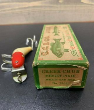 Vintage Creek Chub Jointed Midget Pikie Fishing Lure White and Red 4