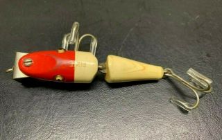 Vintage Creek Chub Jointed Midget Pikie Fishing Lure White and Red 5