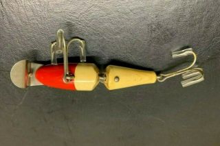 Vintage Creek Chub Jointed Midget Pikie Fishing Lure White and Red 6