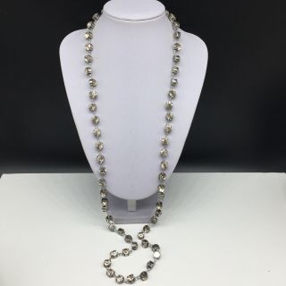 J Crew Clear Rhinestone Antiqued Silver Tone Beaded Long Necklace Jcrew