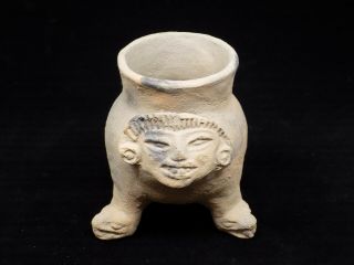 Pre - Columbian Mayan Effigy Tripod Globular Clay Pot,  Central America