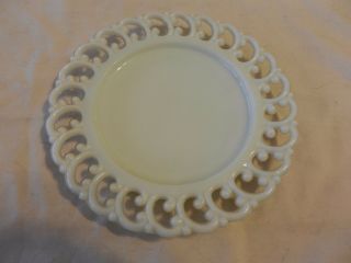 Eapg Antique White Milk Glass Plate Scalloped Open Edges