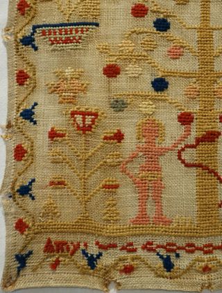 MID 19TH CENTURY ADAM & EVE AND MOTIF SAMPLER BY AMY BEZZEY? - c.  1860 6