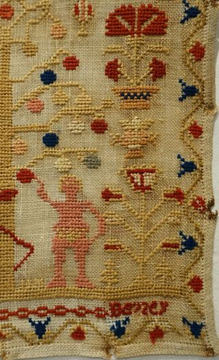 MID 19TH CENTURY ADAM & EVE AND MOTIF SAMPLER BY AMY BEZZEY? - c.  1860 7
