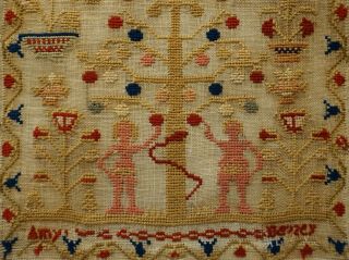 MID 19TH CENTURY ADAM & EVE AND MOTIF SAMPLER BY AMY BEZZEY? - c.  1860 8