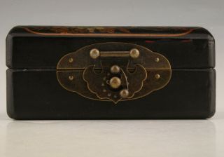 Vintage Chinese Black Leather Jewelry Box Painted Flower Bird Mascot Decoration