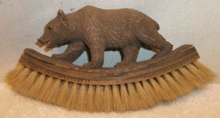 Antique Carved Black Forest Swiss Bear Clohting Clothes Brush