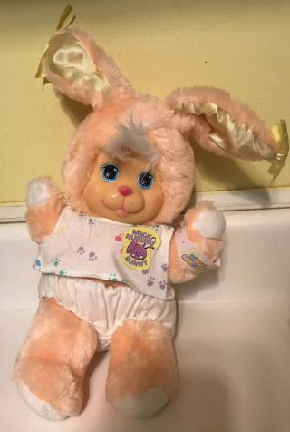 Vintage 1990 Mattel Magic Nursery Peach Bunny Rabbit Plush W/ Outfit