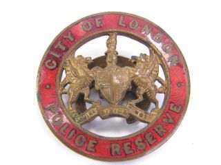 Antique J R Gaunt & Sons Enamel & Brass Badge Pin City Of London Police Reserve