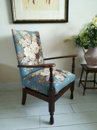 Antique Arts & Crafts Oak Floral Upholstered Armchair Elbow Chair