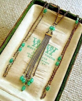 Antique Edwardian Gold Fill Necklace,  Foxtail Fringe Tassel Peking Glass Beads 4