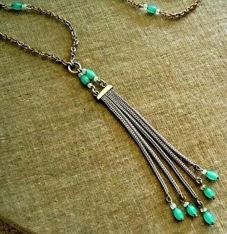 Antique Edwardian Gold Fill Necklace,  Foxtail Fringe Tassel Peking Glass Beads 5