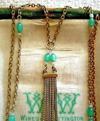 Antique Edwardian Gold Fill Necklace,  Foxtail Fringe Tassel Peking Glass Beads 7