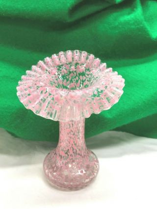 Antique Jefferson Art Glass Jack In The Pulpit Vase Frit Pink Spatter Circa 1903