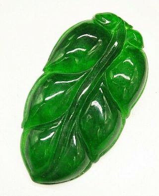 Rare Chinese Ice Green Jadeite Jade Handwork Collectible Leaf Amulet Pendant G