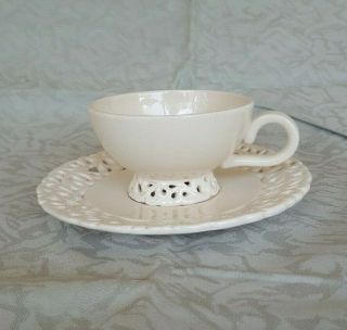 Vintage Casa Domani " Chantilly " Ceramic Coffee Cup & Saucer Antique White Vgc
