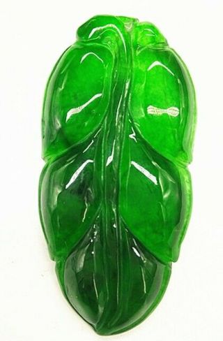 Rare Chinese Ice Green Jadeite Jade Handwork Collectible Leaf Amulet Pendant B