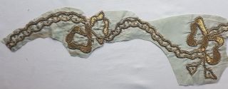 Antique Gold Metallic Embroid.  Frag.  W/gold Metal Spangles Two Bows French