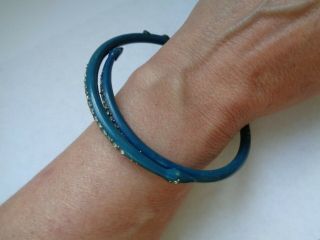Antique Art Deco Rhinestone Blue Celluloid Double Head Snake Wrap Bracelet