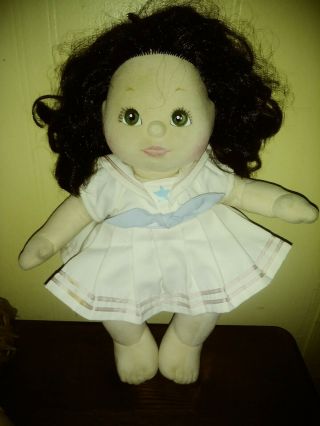 Vintage Mattel My Child Girl Doll Long Brown Hair/green Eyes In Sailor Dress