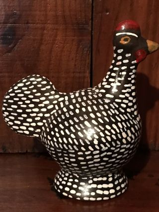 Antique Primitive Folk Art Black Ceramic Clay Hand Painted Chicken Hen Aafa