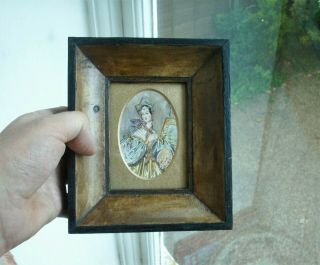 Old Antique 2x Miniature Portrait Engraving Fine lady c1830 Watercolour Detail 5