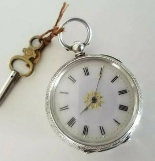 Antique Solid Silver Pocket Watch And Key Order 3 Bears Swiss