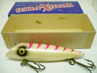 Vintage Fishing Salmon Plug W/box,  Sparx - Plug,  Pearl Pink Skeleton Daylight Flo