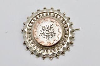 A Pretty Antique Victorian C1890 Sterling Silver & Gold Floral Brooch 14483