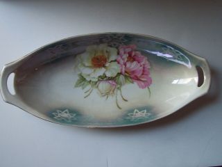 Antique Bavaria Germany Pink White Floral Porcelain Oval Bowl