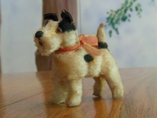 Vintage Mohair Miniature Terrier Dog For Antique Doll German Label