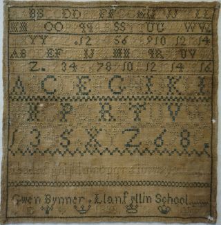 Early/mid 19th Century Welsh School Alphabet Sampler By Gwen Bynner - 1838