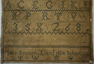 EARLY/MID 19TH CENTURY WELSH SCHOOL ALPHABET SAMPLER BY GWEN BYNNER - 1838 3