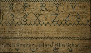 EARLY/MID 19TH CENTURY WELSH SCHOOL ALPHABET SAMPLER BY GWEN BYNNER - 1838 8