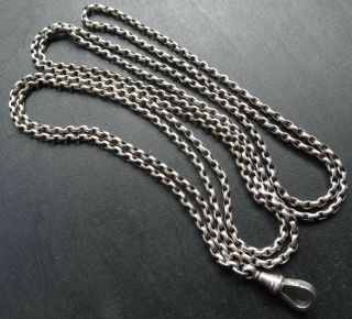 Antique Victorian 925 Silver 56 " Long Guard Chain Flapper Necklace Dog Clip - H51