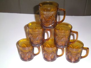 Arcoroc France Amber Glass Cup Mugs Six 