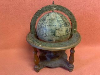 Vintage Old World Globe Zodiac Signs Wooden Base Rotating Map Made In Hong Kong