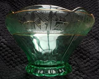 1932 Green Depression Glass Bowl 18 Ct Gold Rim