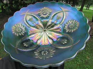 Four Flowers Antique Carnival Glass Low Flared Plate Lime/ice Green