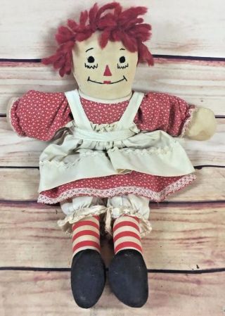 Vintage Primitive Folk Art Raggedy Ann Rag Doll Handmade Annabelle Signed