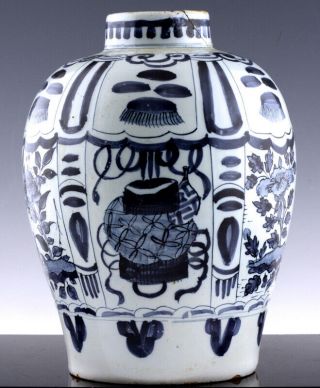 V.  Fine Antique 19thc Dutch Delft Blue White Chinese Kangxi Design Pottery Vase