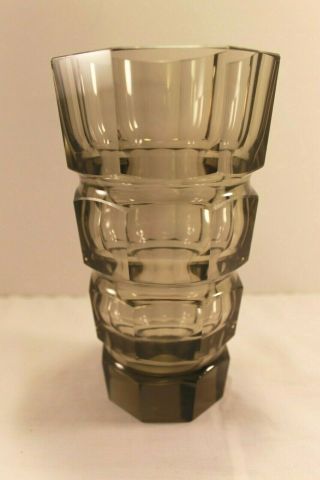 Antique Moser Glass Czech Bohemian Faceted Smoky Gray Crystal Vase Josef Hoffman