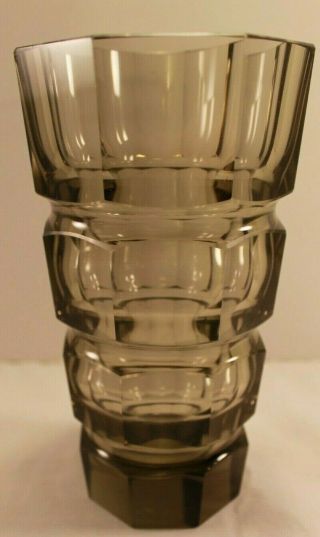 Antique Moser Glass Czech Bohemian Faceted Smoky Gray Crystal Vase Josef Hoffman 4