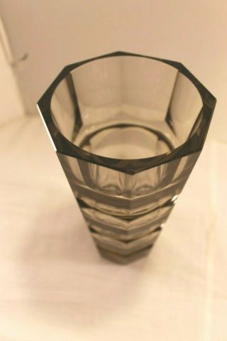 Antique Moser Glass Czech Bohemian Faceted Smoky Gray Crystal Vase Josef Hoffman 8