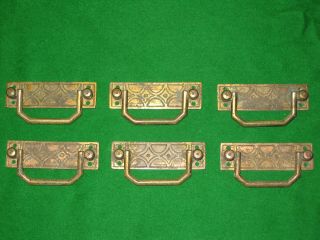 Set Of 6 Reclaimed Victorian Antique Brass Drawer Handles.  3 " X 7/8 "