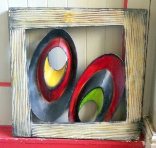 Vintage Abstract Metal Muticolour Cut Out Wall Hanging Sculpture Picture 19.  5 " R