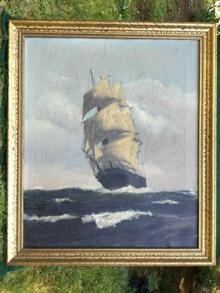 Antique Clipper Ship Marine Oil Painting 20 " X 24 " T.  Bailey