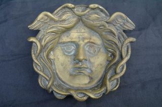 Antique Art Nouveau Bronze Pin Dish Medusa Head In Relief 19thc.  E.  T Hurley Era