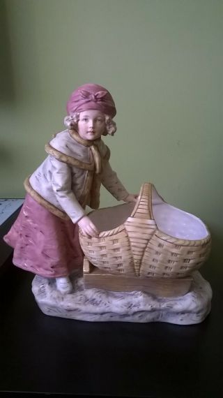 Antique Royal Dux Porcelain Figurine Lady With Basket.