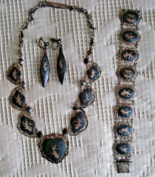 Antique/vintage,  Matching Set Siam Sterling Silver.  Necklace,  Bracelet & Earring